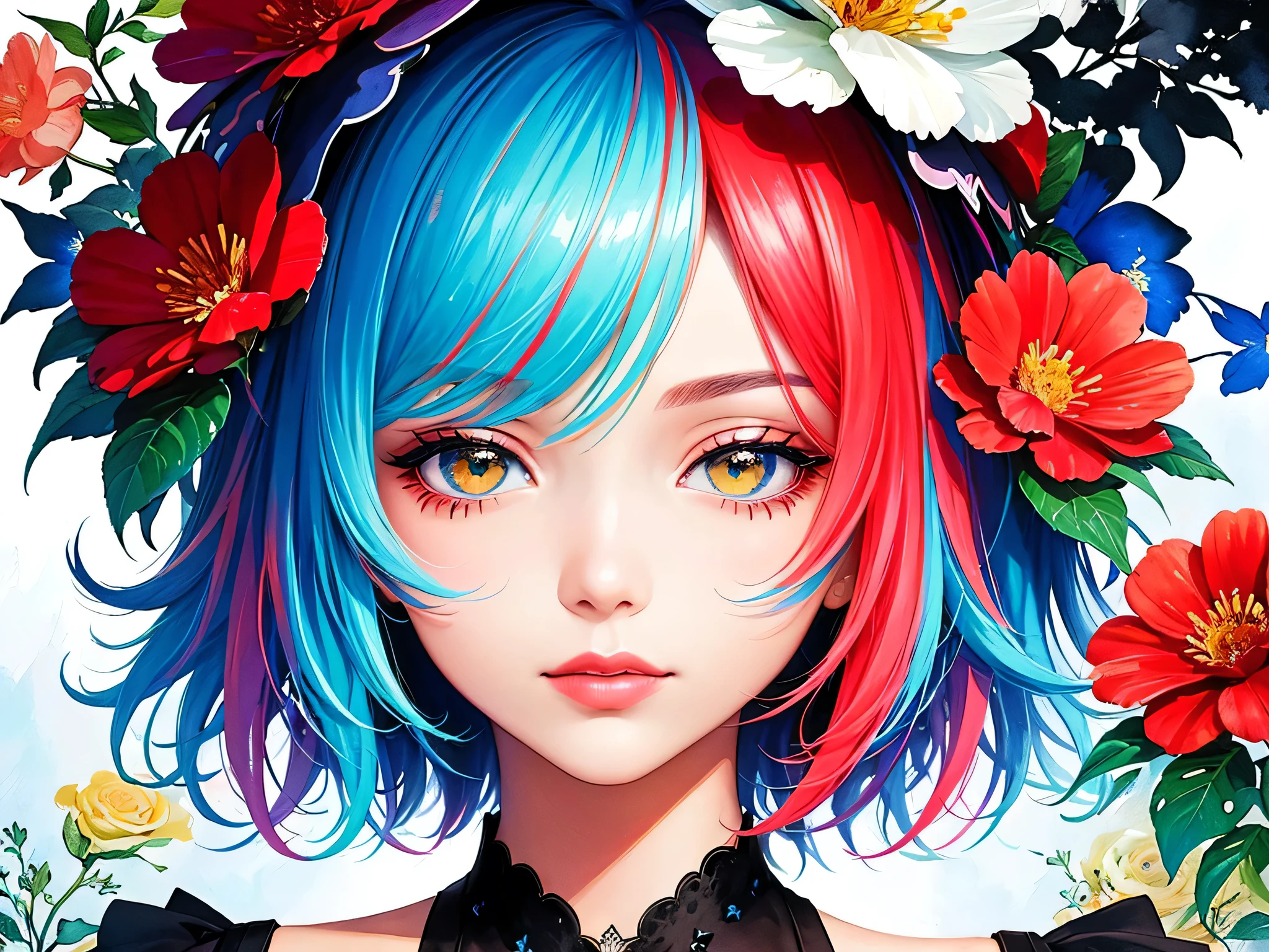 Black Star Red and White Style、(((stylish fashion))), 8K Quality、Intense watercolor, Detailed watercolor art, Watercolor splash, Surreal, avant-garde pop art, Beautiful and expressive paintings, Beautiful artwork illustration, Very colorful tones, wonderful, Cool beauty, highest quality、Official Art, Vector art, Stylish design, (((The most beautiful girl))), Lips in Love, (((highest quality))), HDR, ((detailed)), (((Doodle Art)), ((masterpiece)), ((Super detailed)), (((Colorful flowers))),(((Stylish))), Harbor View Hill
