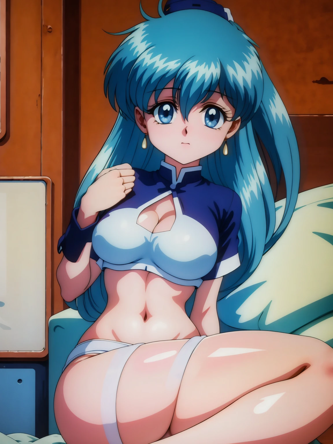 (masterpiece, Highest quality:1.2), Tiangong Gui ，1 girl, Lonely,Subtle blue hair color, White panties, Panty shot
