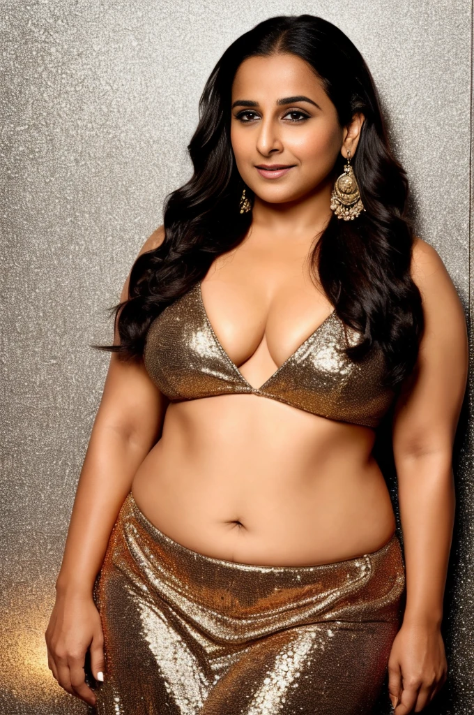 Imagine a daring visual portrayal featuring Vidya Balan's essence, embodying a confident, mature woman with small breasts. She exudes an exhibitionist allure, wearing a Women's Casua solid Neon Gold Summer half short Dress that accentuates her curves. The artwork subtly highlights the "large canal between the two breasts" in an artistic yet provocative manner. She stands in a posture that defies convention, evoking a sense of raw sensuality and confidence, capturing the essence of a sultry, plus-size MILF exhibitionist in an amorous light.

