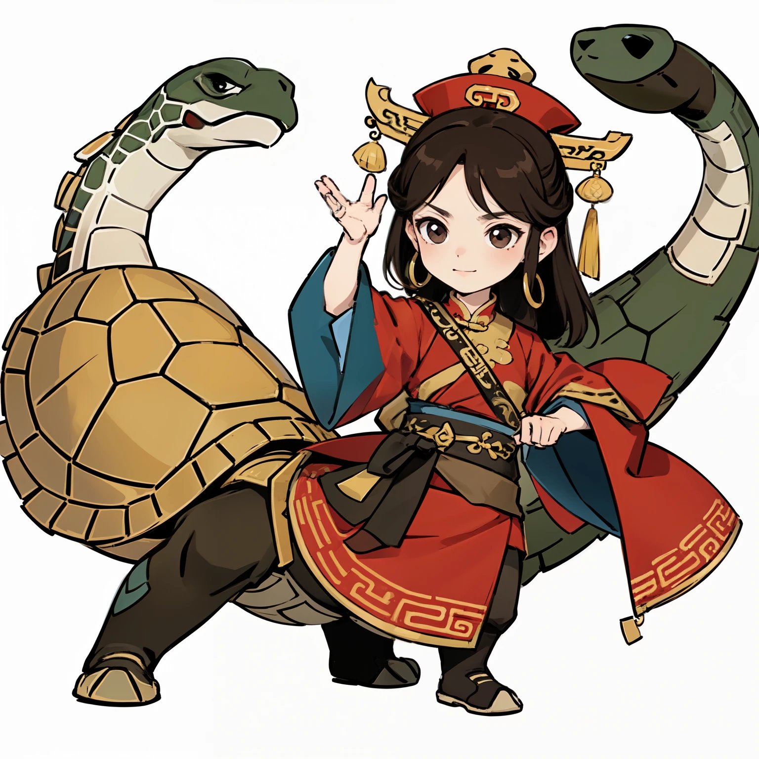 qgufeng，Turtle Chancellor，Chinese style，white background,full body, chibi