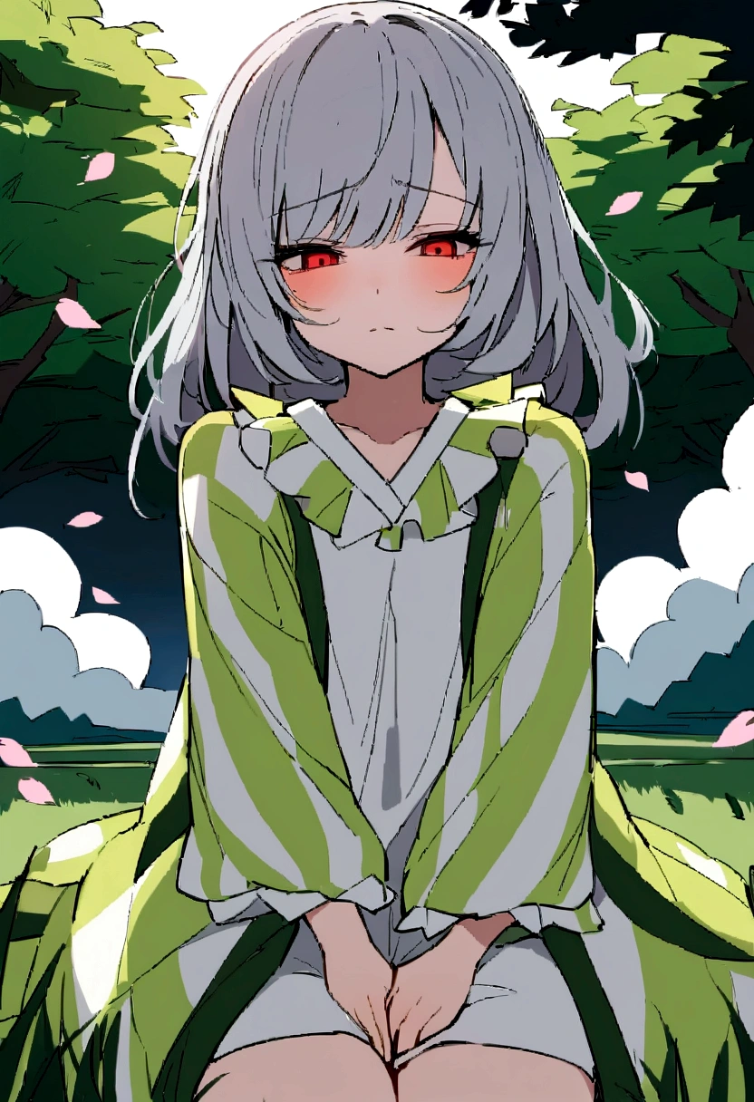 超High resolutionのアニメイラストを作成する (8K Ultra HD) Stunning detail and vibrant colors. The focus of the illustration is、A striking silver-haired anime girl., Decorated with stripes, And her bangs partially cover her half-closed eyes., Bloodshot eyes. She should exude a yandere attitude., Expressing anxious obsessions.
Beautiful daytime scenery under the cherry blossom trees. The cherry blossoms should be in full bloom, The image creates a beautiful yet eerie contrast with the girl's anxious expression.. Fluffy clouds spread across the sky, And in the background there are people々There must be, Not noticing the girl's presence, Day々Lifestyle.
The scene is、There is lush grass and birds flying in the distance.、Must be done in calm and windy conditions。. The wind gently ruffles the girl's hair and the cherry blossoms, Add to the eerie atmosphere.
The goal、It captures the essence of a yandere character's obsession amidst natural beauty、Creating visually appealing and emotive illustrations。. Make sure the image is clear, High resolution, and HD, It emphasizes both the peaceful environment and the girl's disturbing aura..