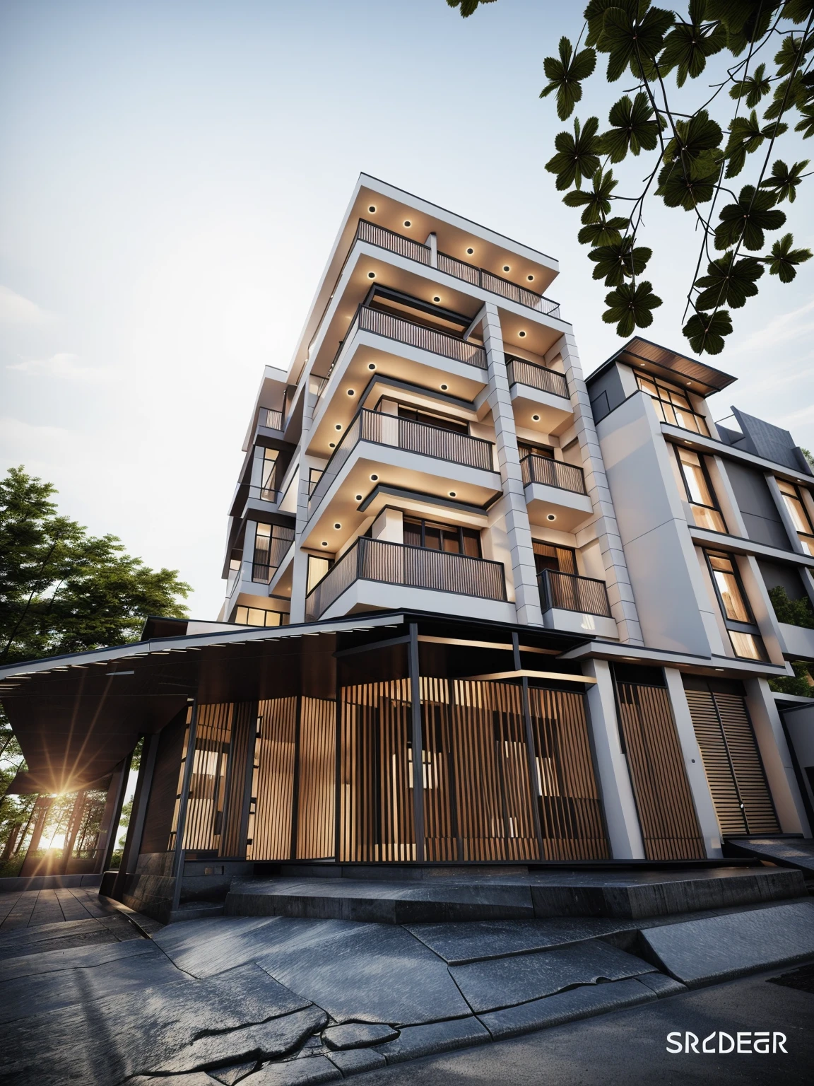 1 morden architect, main material by white wall and wood, 1large yard, 1 road runs in front of the house, (RAW photo, real, best quality, masterpiece:1.2), look morden minimalist, 1 road in front of the house, dynamic lighting:1.3, (hyper realistic, photo-realistic:1.2), high quality, (dark lighting:1.2), perfect lighting, archdaily, no human