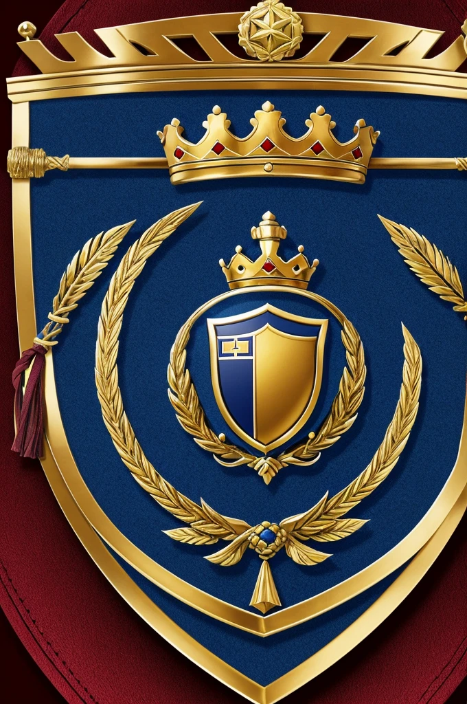 Soccer shield with the title GLADIATORS using Blue colors, wine and gold. With a pair of crossed swords in the center and a crown in the title