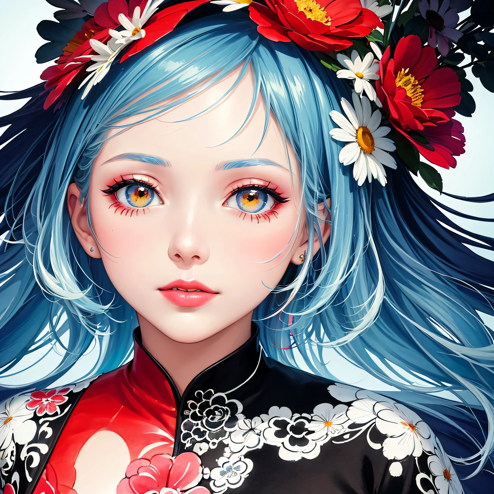 Black Star Red and White Style、(((stylish fashion))), 8K Quality、Intense watercolor, Detailed watercolor art, Watercolor splash, Surreal, avant-garde pop art, Beautiful and expressive paintings, Beautiful artwork illustration, Very colorful tones, wonderful, Cool beauty, highest quality、Official Art, Vector art, Stylish design, (((The most beautiful girl))), Lips in Love, (((highest quality))), HDR, ((detailed)), (((Doodle Art)), ((masterpiece)), ((Super detailed)), (((Colorful flowers))),(((Stylish))), Harbor View Hill