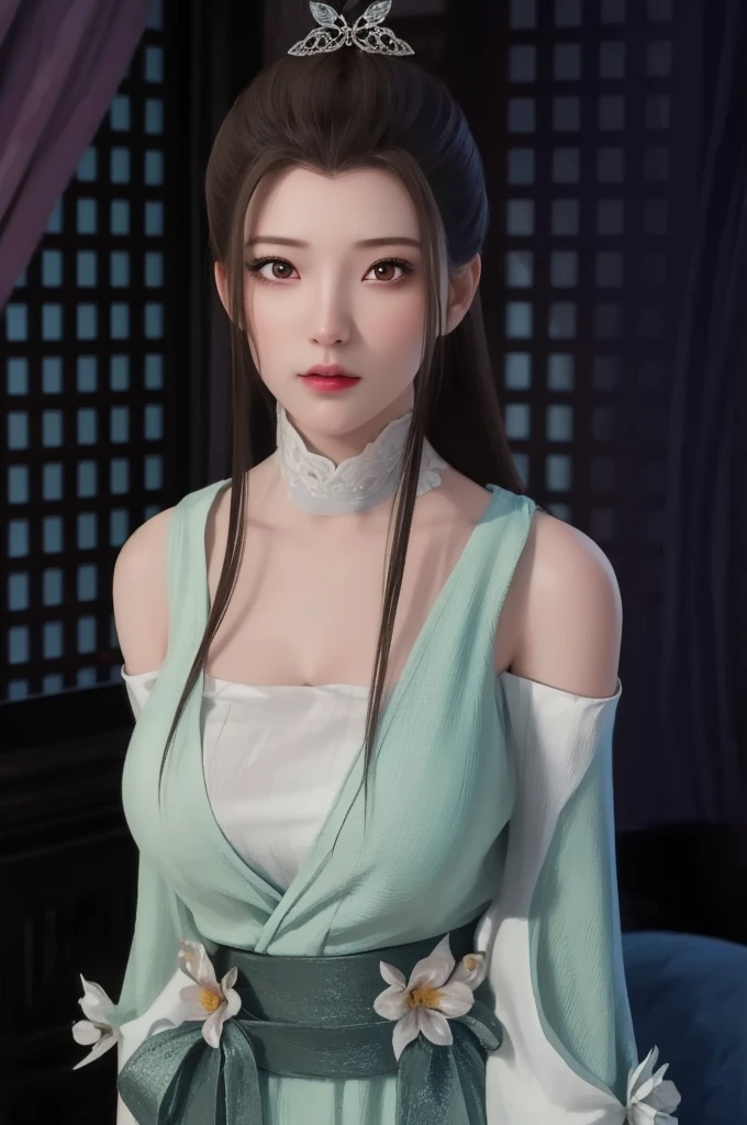 (hyperrealistic), (illustration), (high resolution), (8K), (extremely detailed), (best illustration), (beautiful detailed eyes), (best quality), (ultra-detailed), (masterpiece), (wallpaper), (photorealistic), (natural light), (rim lighting), (detailed face), (high detailed realistic skin texture), (anatomically correct), (solo), (1 girl), (high detailed realistic hair), (black hair:1.35), (heterochromic eyes), (detailed eyes), (bright brown eyes:1.37), (sparkling eyes), (realistic big breasts:1.5), (exposed breasts:1.35), (long legs), (slender abs), (dynamic pose), (closed tiny mouth:1.3), nsfw, concentrated expression.