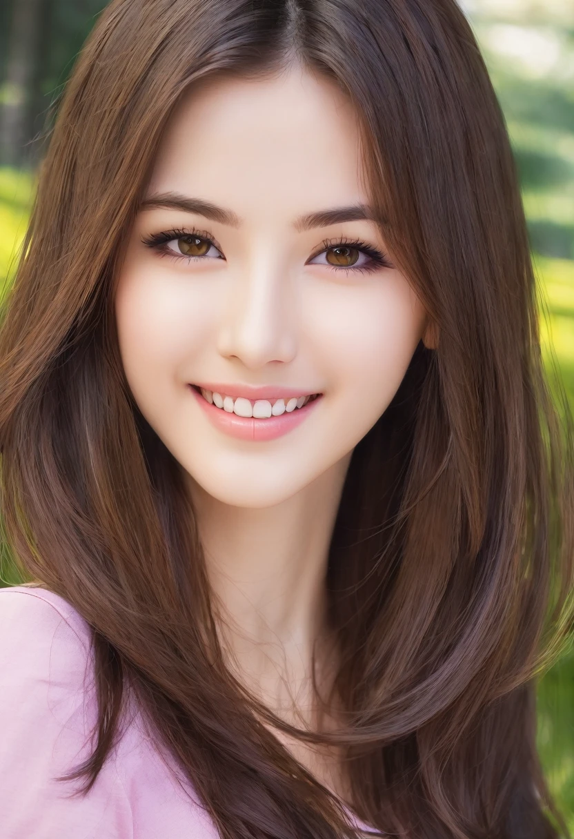 "realistic girl, brunette, brown eyes, long hair, smooth hair, soft skin, detailed face, smooth skin, attractive lips, thin head, thin waist, nice teeth, nice smile, seductive smile, 20 years old, young, thin nose, big buttocks, medium size breasts"