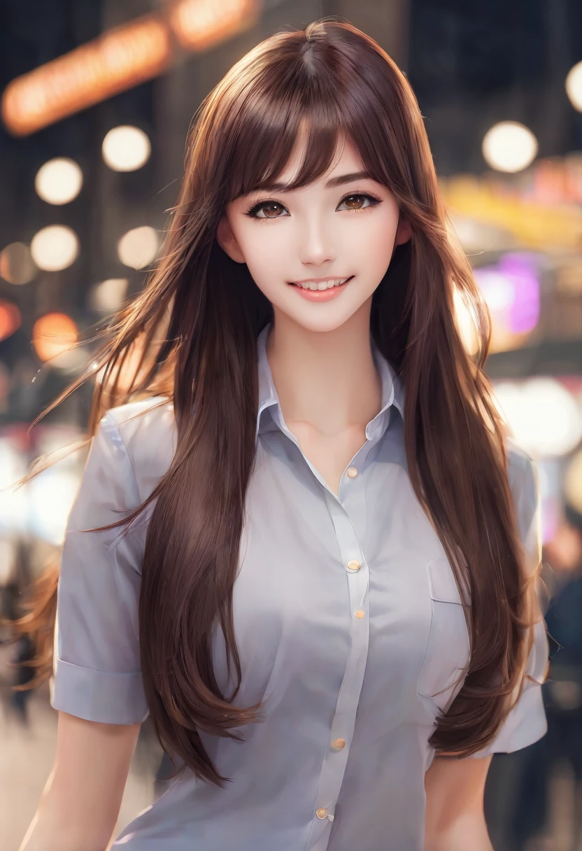 "realistic girl, brunette, brown eyes, long hair, smooth hair, soft skin, detailed face, smooth skin, attractive lips, thin head, thin waist, nice teeth, nice smile, seductive smile, 20 years old, young, thin nose, big buttocks, medium size breasts"