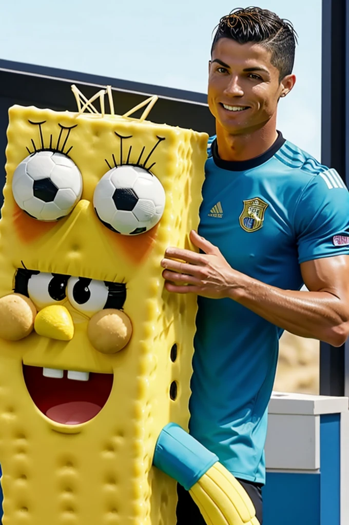 Cristiano Ronaldo hugging SpongeBob