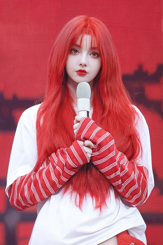 8K high quality,1 woman,Bright red hair:1.5,big eyes,looking towards camera