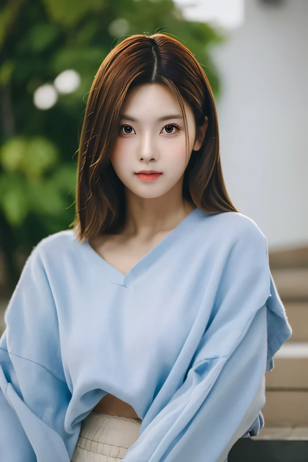 (8k, 4k, best quality, highres, ultra high res:1.1), (masterpiece, realistic, photo-realistic:1.1), 1girl, a nmixxbae, perfect eyes, casual outfit, Korean style, (looking at camera:1.3), short brown hair, perfect face, perfect body, super detaild