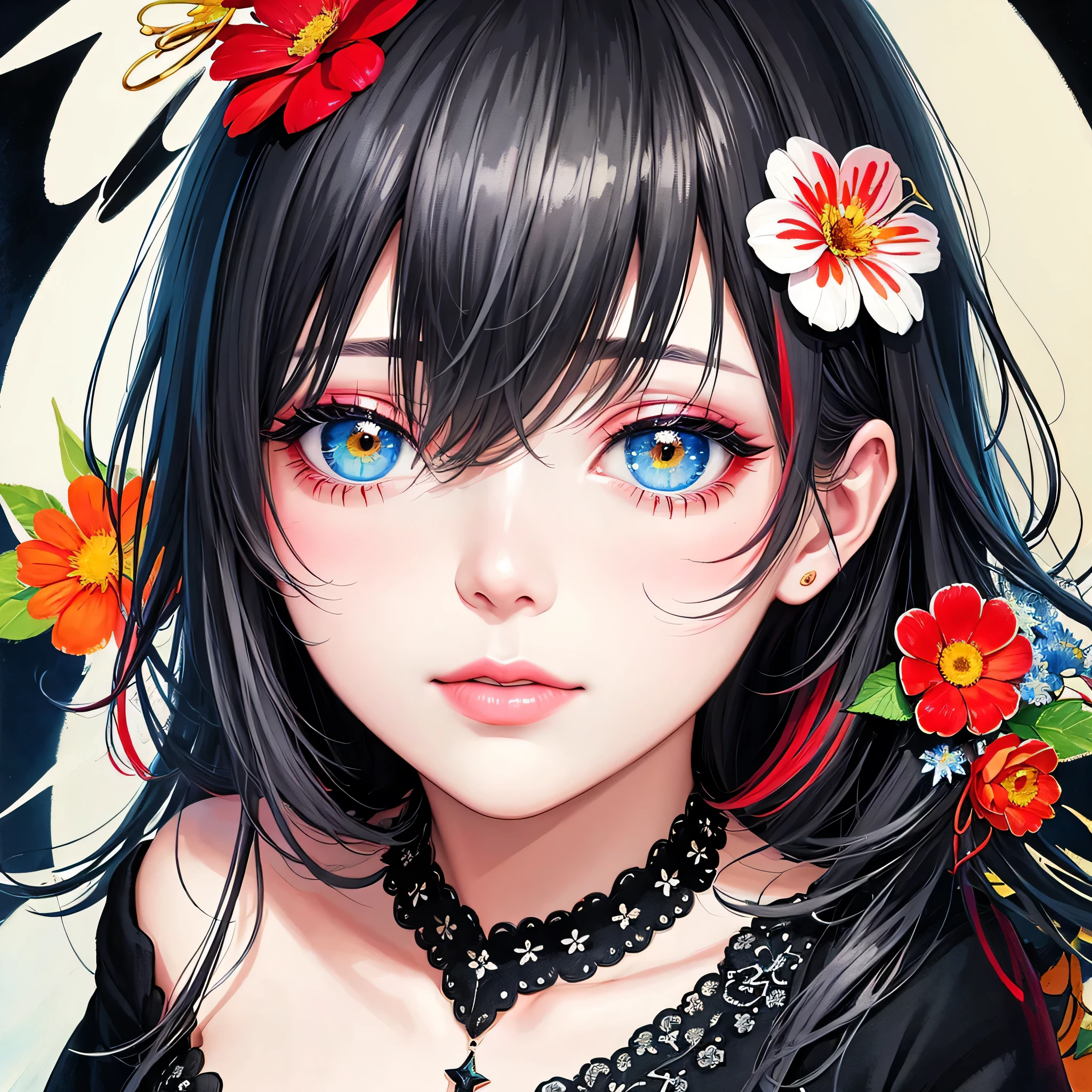 Black Star Red and White Style、(((stylish fashion))), 8K Quality、Intense watercolor, Detailed watercolor art, Watercolor splash, Surreal, avant-garde pop art, Beautiful and expressive paintings, Beautiful artwork illustration, Very colorful tones, wonderful, Cool beauty, highest quality、Official Art, Vector art, Stylish design, (((The most beautiful girl))), Lips in Love, (((highest quality))), HDR, ((detailed)), (((Doodle Art)), ((masterpiece)), ((Super detailed)), (((Colorful flowers))),(((Stylish))), Harbor View Hill