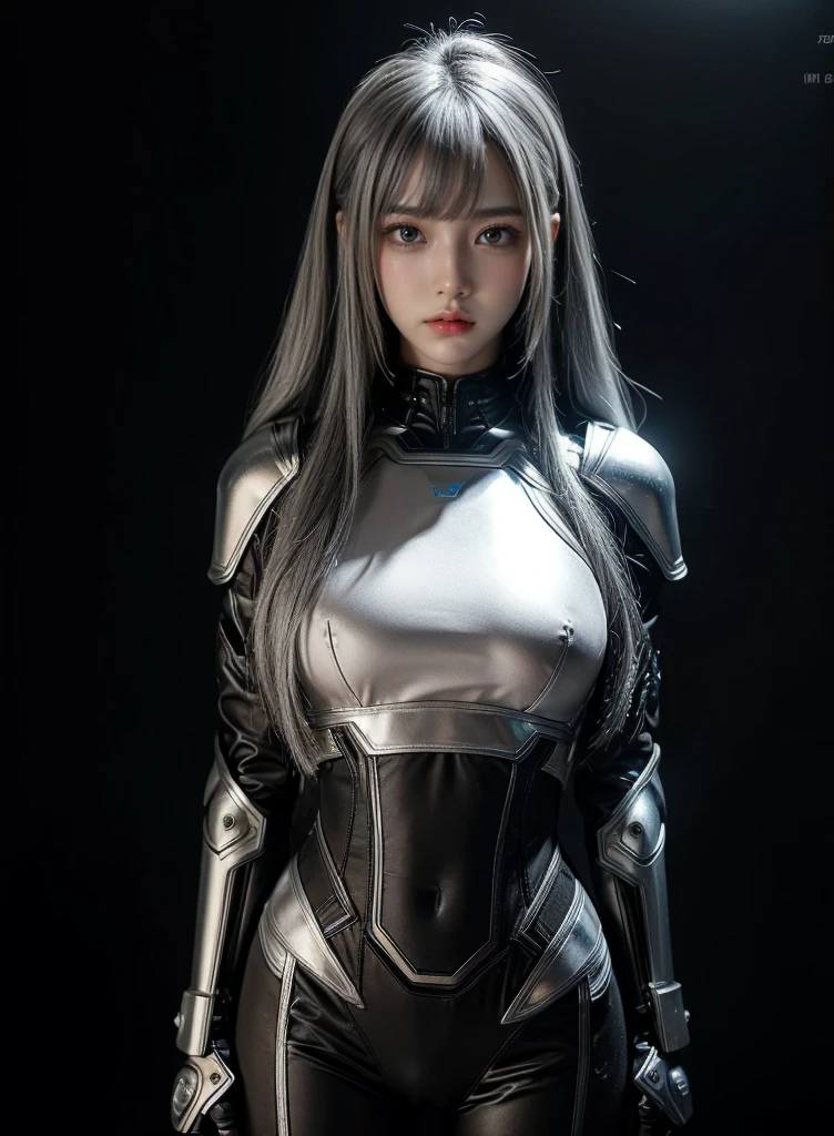 cyber angel,machine wing,laser sword,{{Sci-Fi Armor}},cyber suit,cyberpunk,science fiction,cyber battle armor,Battledress,Military Uniforms,pants,black military uniform,whole body,Height: 168cm,almond shape eyes,{{{{{silver eyes}}}}},{{{{{dull bangs}}}}},(slanted eyes},{{whole body},{{{1 girl}}}, long hair, straight hair,{{{{silver hair}}}},{{{tsurime}}},30 years old,{Medium chest},{{bush}},silver eyes,{{{masterpiece}}}, {{{highest quality}}}, {{Super detailed}}, {shape}, {{very delicate and beautiful}},very detailed,detailed perfect,detailed hyper,Abundant thighs,big ass,black clothes