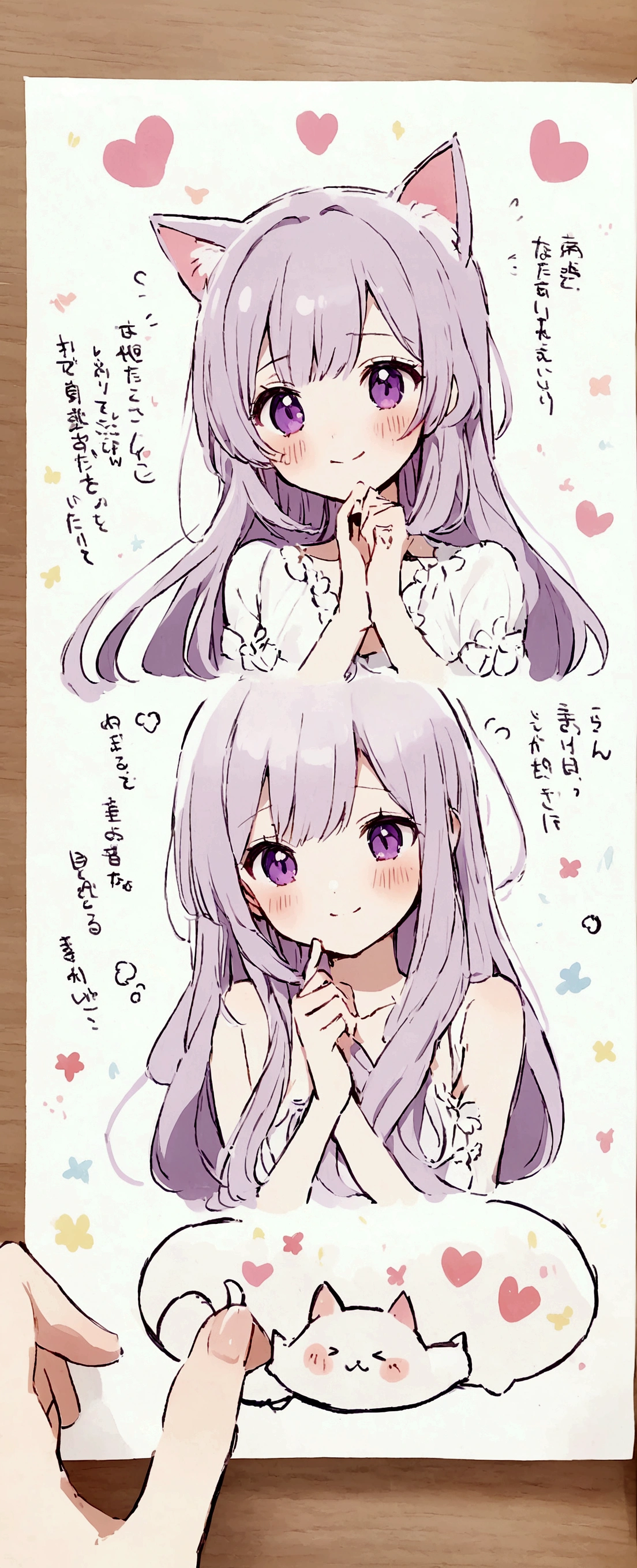 Detailed and precise manual work,white, Long Hair,Purple eyes,かわいいwhiteいドレス,Cat ear,Your shy smile is beautiful,Hand-drawn illustration