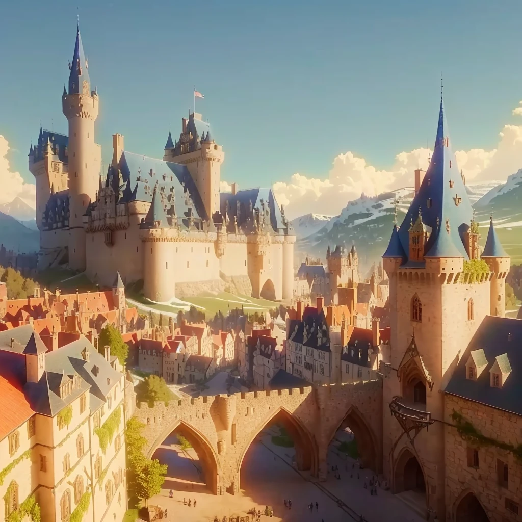 Huge grand fantasy medieval hospitality in a fantasy medieval town,castle,colourful,Fantasy,Super quality,8K,Lots of details,Complete House,Ultra-clear