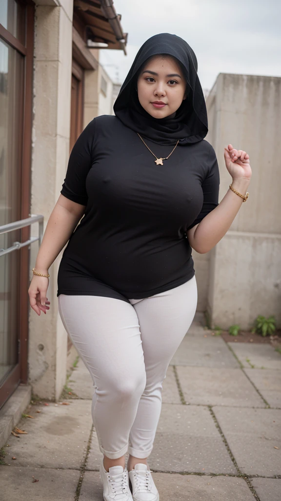 ((best quality)), ((masterpiece)), (detailed), perfect face, araffe woman thick and thight long pants posing for a picture, curvy model,, curvy hourglass figure, sexy longest hand t-shirt, thicc, beautiful full body shot, soft curvy shape, in a longest hand t-shirt, a beautiful woman , bbwchan, , armpits, there is a old woman posing in a dark room with a maroon burka clothes , 43 years old, thick body, beautiful thick female, wide hips, thick legs, she has a jiggly fat round belly, thick thighs, curvy hourglass figure, thicc, curvy model, widest hips, hyperrealistic full figure, bbwchan, voluptuous body, thick, tattooed body, tattooed hands, hena on arm, hena in belly, Burka girl, muslim clothes, 43 years old woman. Burka chubby woman, chubby cheeks, wearing a sneakers, bob hairstyle, thick neck, short neck, there is a woman random pose red-brown hijab, bbwchan, thicc, brown hijab outfit, brown hijab fashion model, korean girl, korean woman, wearing brown robe, full length shot, alluring plus sized model, japanese goddess, clothed in hooded, voluptuous and arousing, portrait shot, curvy model, voluptuous body, wonderful, nene tanaka body , bbwchan, The overall atmosphere is smooth , haunting illustrations, extremely high-resolution details, photographic, realism pushed to extreme, fine texture, 4k, ultra-detailed, high quality, high contrast, red sneakers , cold atmosphere ,, 8k resolution , ultra-detailed resolution , wearing long thight pants, random pose with full body , full body, diamond necklace , wearing a watch , thick arm, thick cheeks , wearing a gold Bracelet