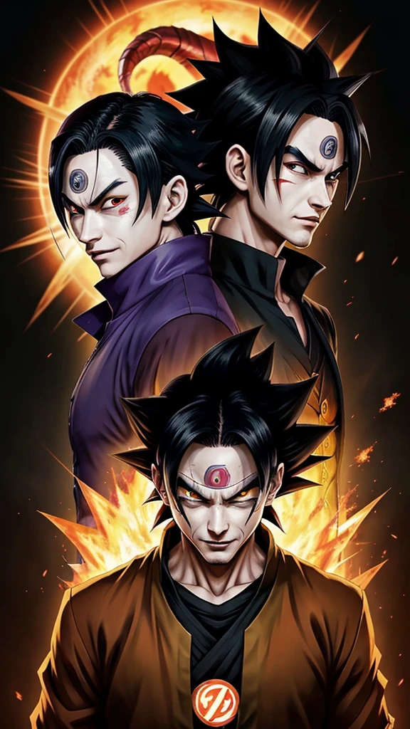 dragon ball goku by theartofile, akatsuki akira, high quality fanart, itatchi uchiha, joker as naruto, anime style character, itachi uchiha, sasuke uchiha, madara uchiha, high quality anime artstyle, badass pose, inspired by Kanō Hōgai, from naruto, itachi, joker looks like naruto