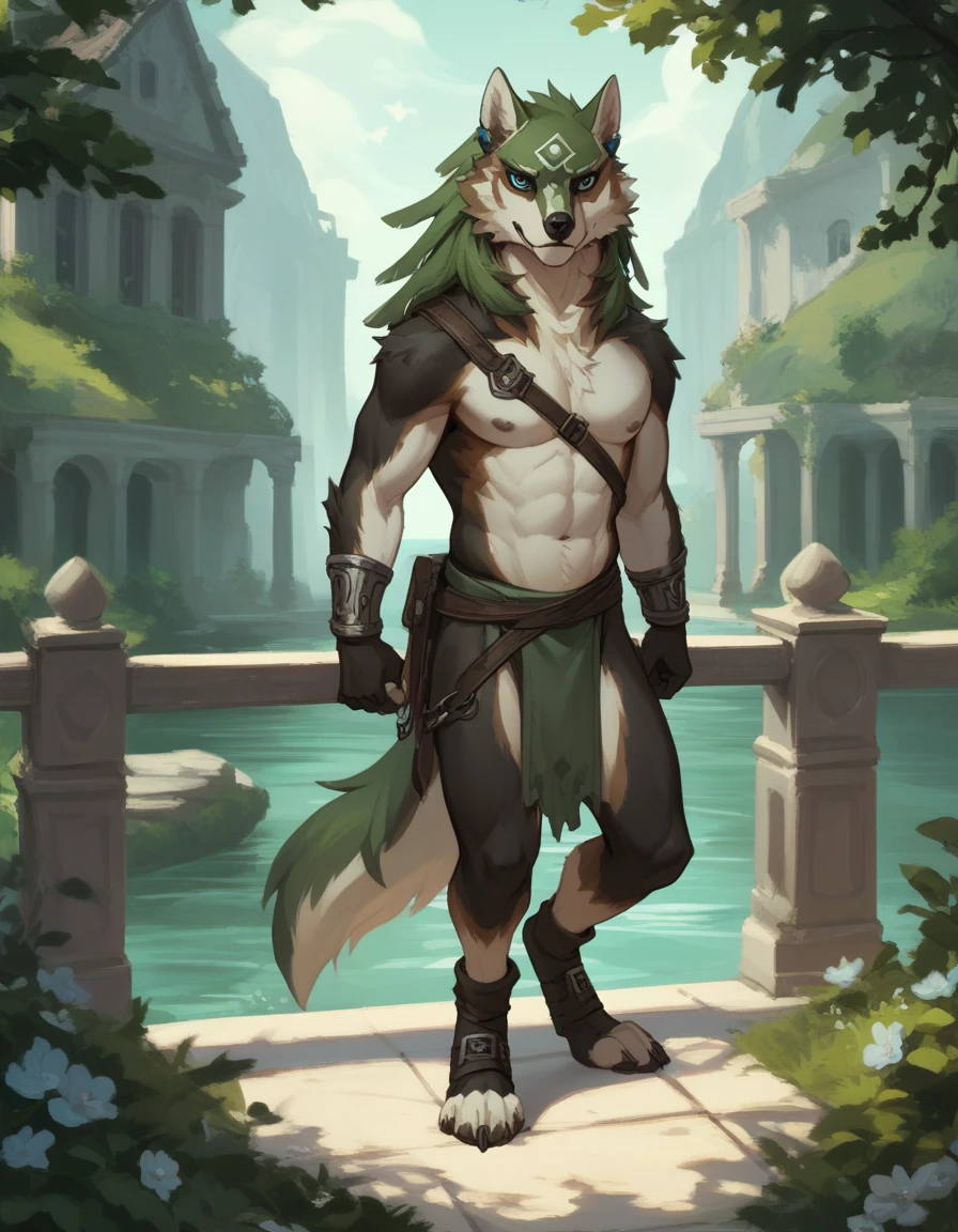 score_9, score_8_up, score_7_up, solo,
 wlflnk, animal focus, anthro, full body, furry, furry male,
scenery,