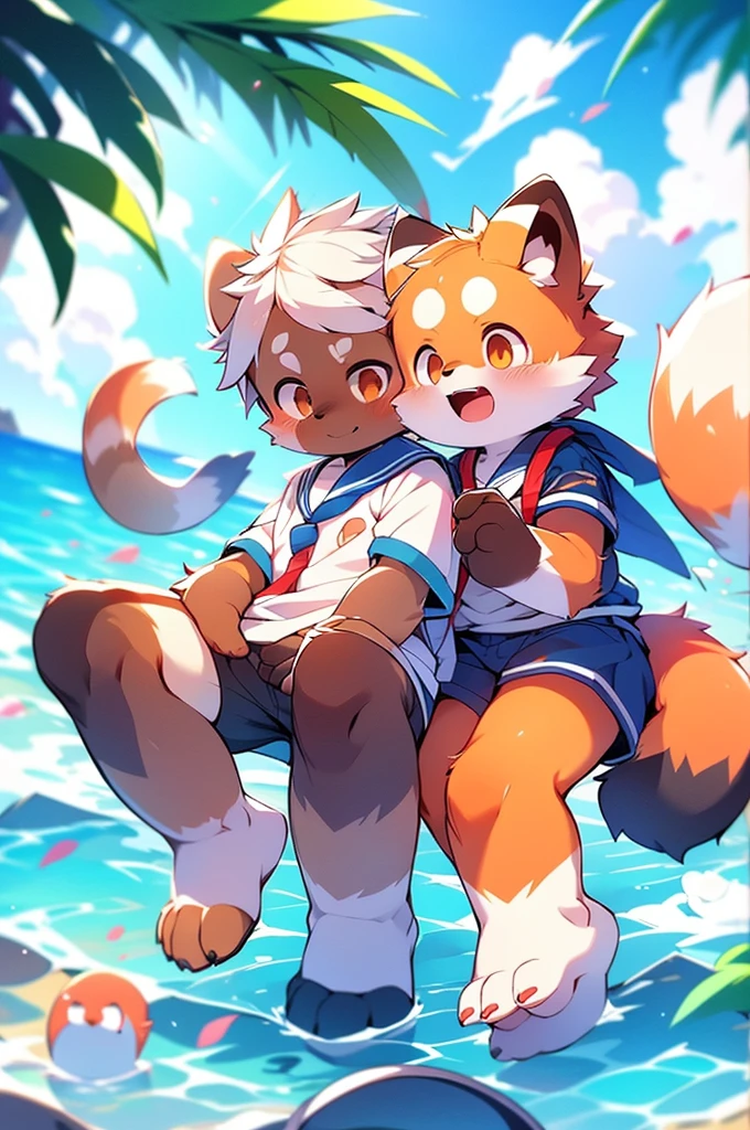 Red Panda Boy,Ocean,Sailor suit 足で立つ,足は二つ,Red Panda Boy,Ocean,Sailor suit