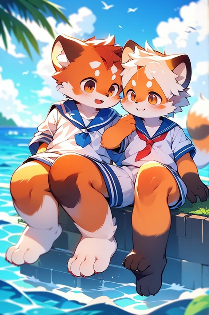 Red Panda Boy,Ocean,Sailor suit 足で立つ,足は二つ,Red Panda Boy,Ocean,Sailor suit