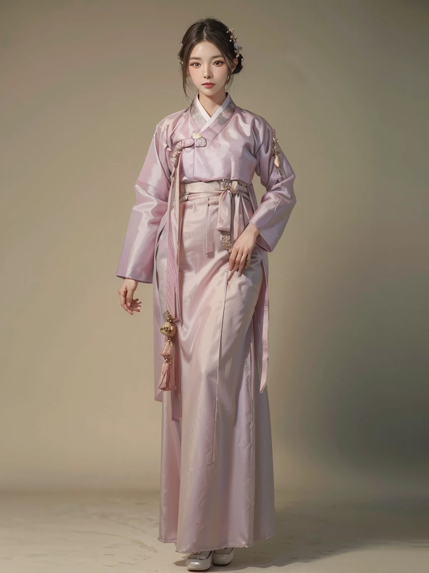 (masterpiece), (top quality), (beautiful and aesthetic), (1 woman), (1930s Korean woman), resembles Korean idol, highly detailed, A little exposure, traditional hanbok, ((full body)), portrait.