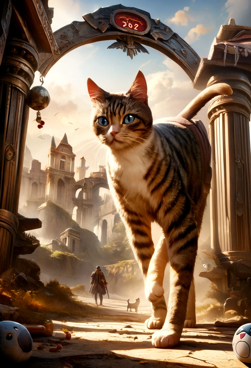 Game Slot, photorealistic surrealism style, with game elements, cat character