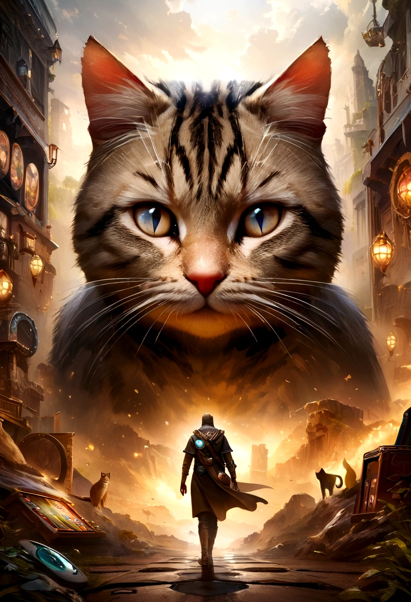 Game Slot, photorealistic surrealism style, with game elements, cat character