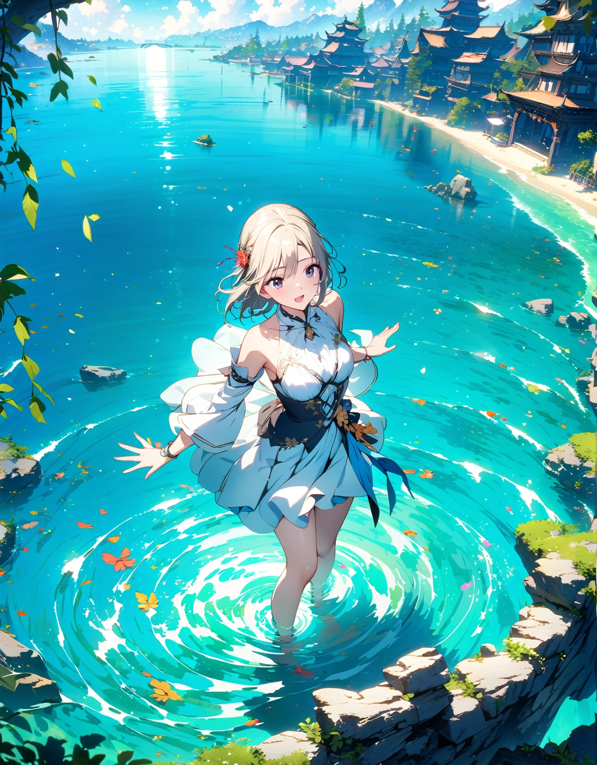 Very delicate and beautiful，非常にdetailed，CG，Unity，8k wallpaper，wonderful，detailed，masterpiece，The best quality in the best condition，Official Art，非常にdetailed CG 8k Unbelievably ridiculous resolution,Beautiful and exquisite,High resolution，非常にdetailedな目と顔,Standing on the water