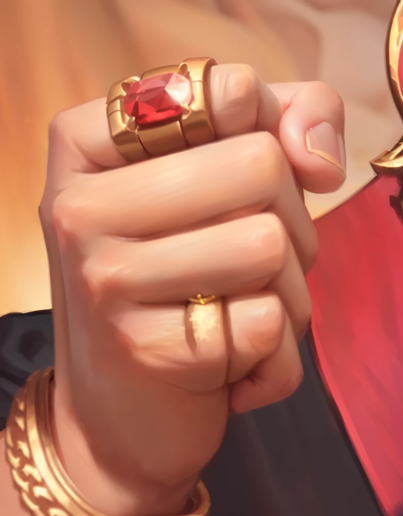 there is a man holding a ring with a red stone on it, heavy gesture style closeup, closeup of fist, extreme hand detail, character art closeup, fisting monk, large fists, point finger with ring on it, extra detail, ultra detail. digital painting, closeup of hand, elder ring, hyper detail portrait, 8k detail, 8 k detail