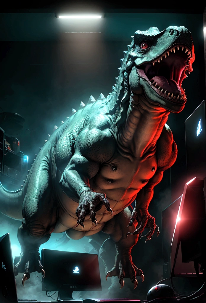 a dinosaur on a pc play video game
