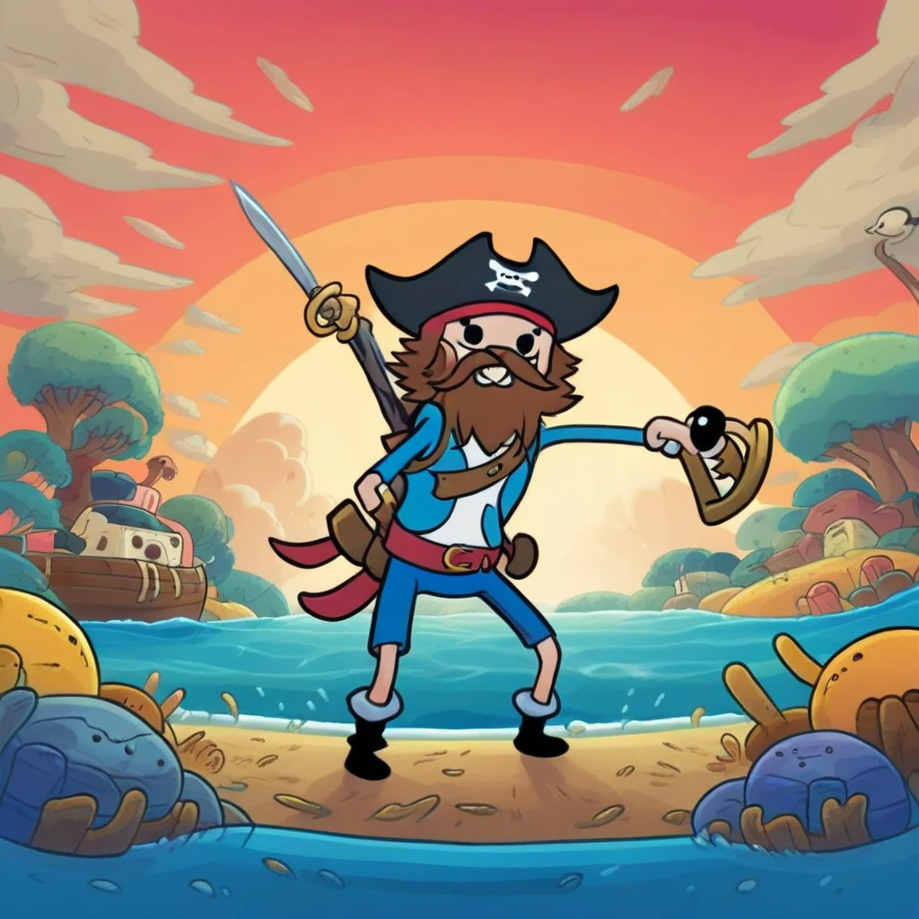 pirate hook, crossed sword , mobile game art, banner, detailed game art, stylized game art, game illustration, splash screen art, full card design, wallpaper!, extended art, adtime style art, saturated colorful