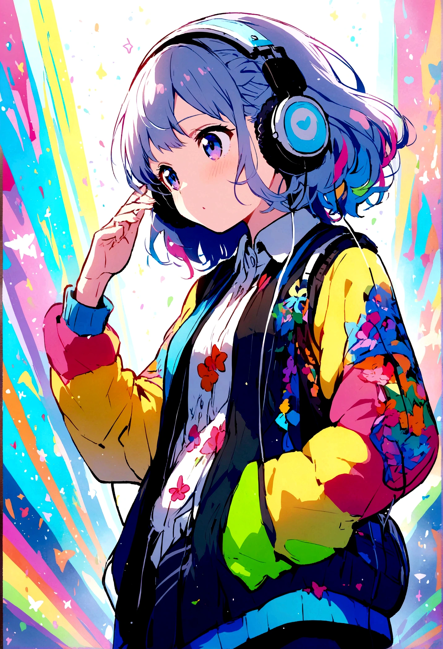 anime girl listening music 