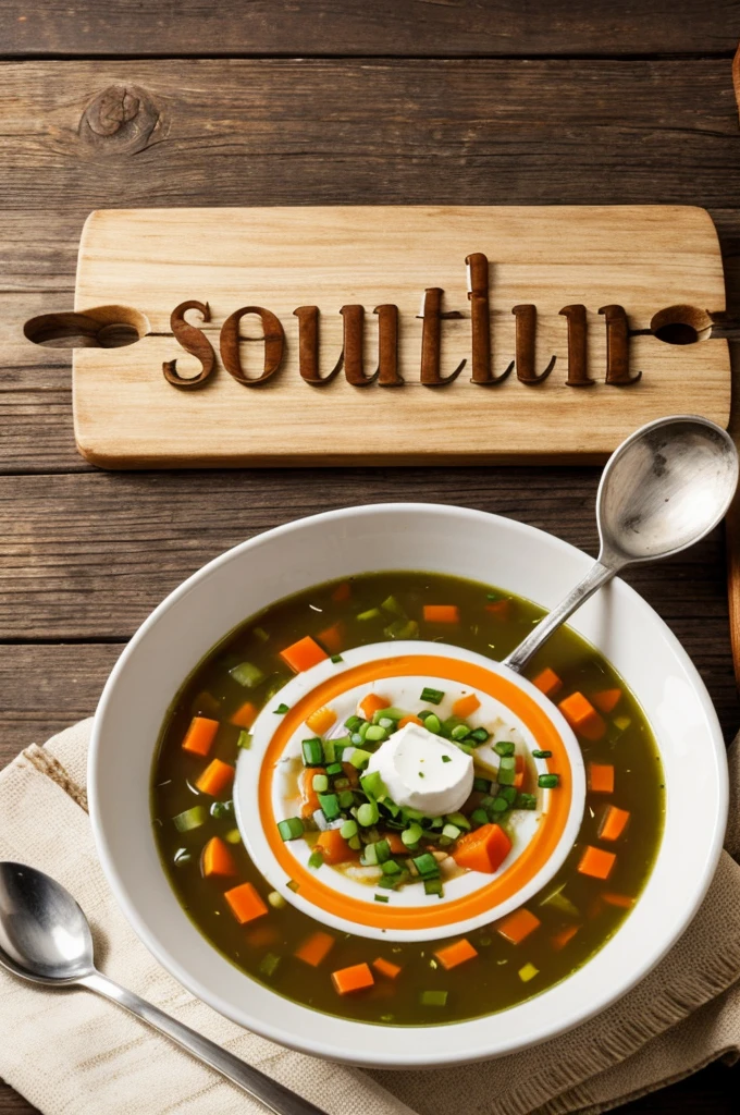Create an image where there is a soup with letters that tells the truth, trust, imagination and reality that has a wooden spoon and that the soup is evaporating