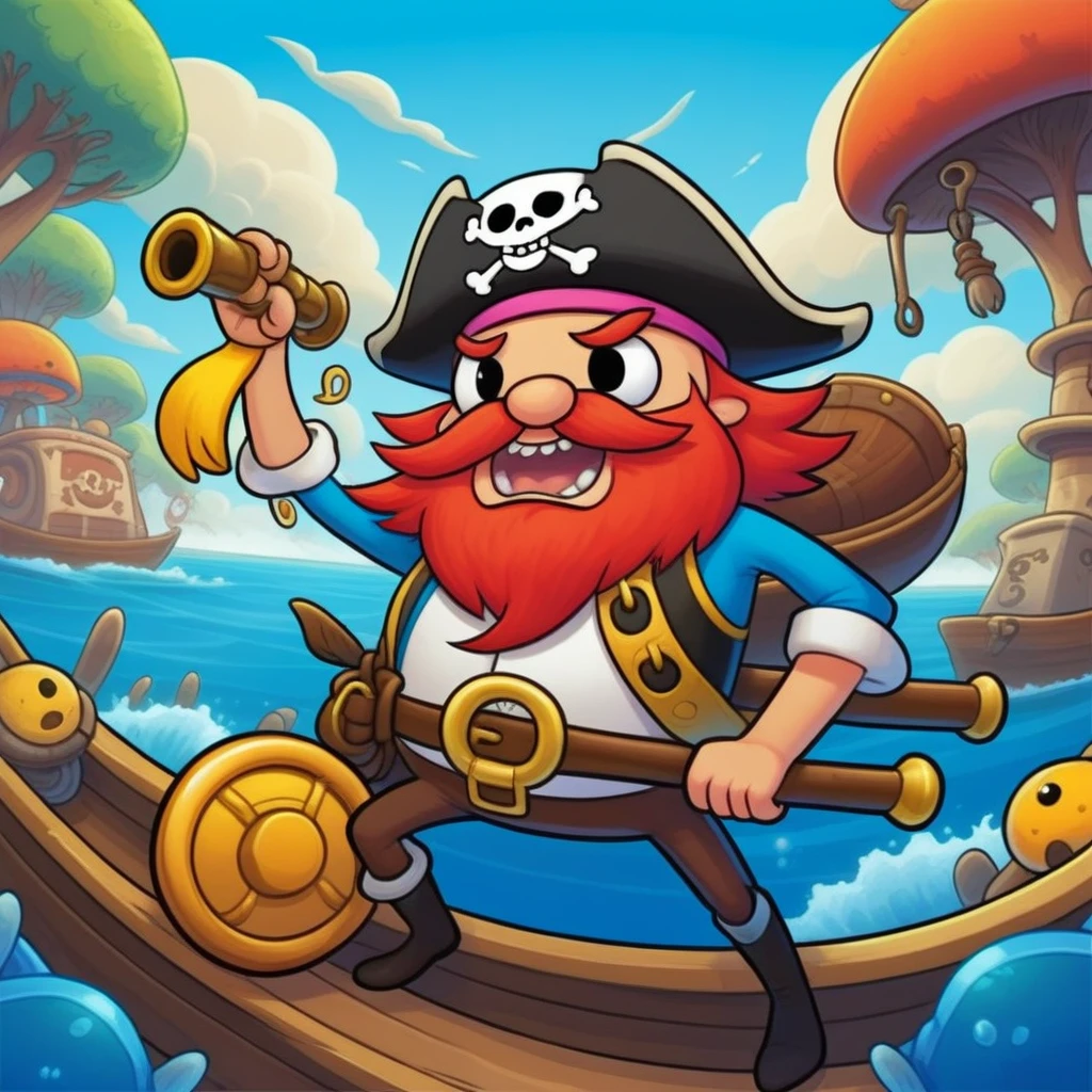 pirate hook game item, mobile game art, banner, detailed game art, stylized game art, game illustration, splash screen art, full card design, wallpaper!, extended art, adtime style art, saturated colorful