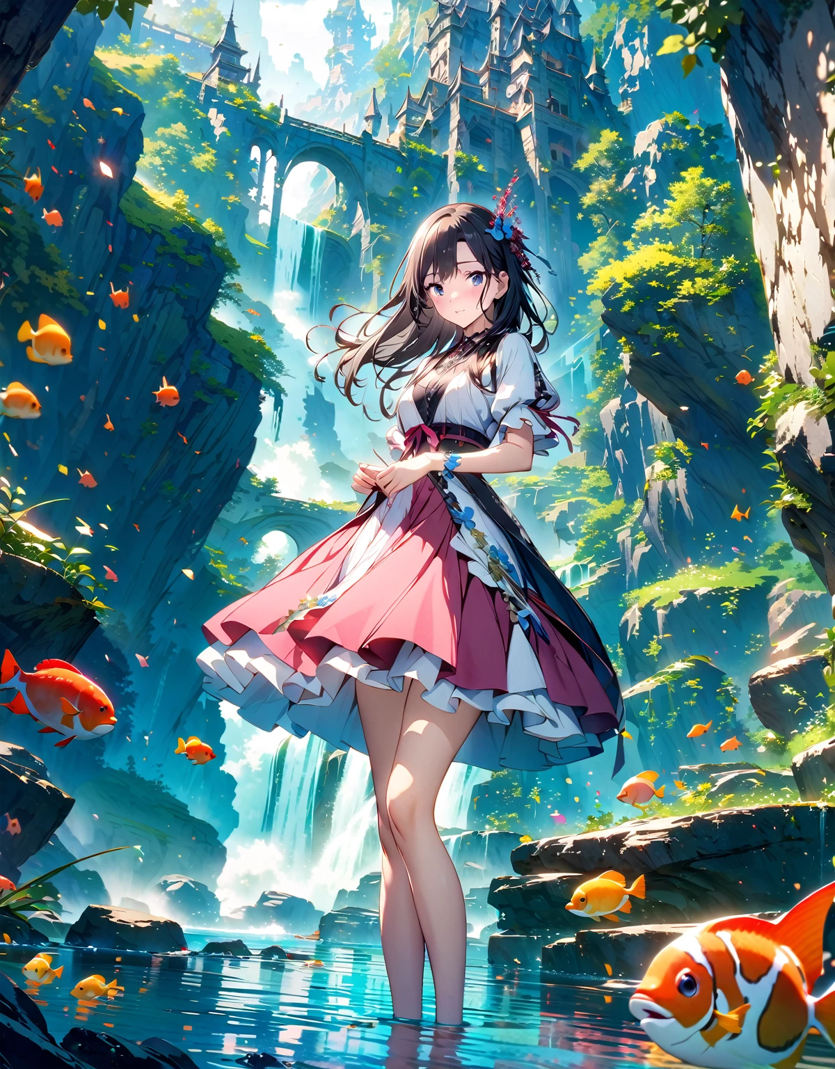 Very delicate and beautiful,非常にdetailed,CG,Unity,8k wallpaper,wonderful,detailed,masterpiece,The best quality in the best condition,Official Art,非常にdetailed CG 8k Unbelievably ridiculous resolution,Beautiful and exquisite,High resolution,非常にdetailedな目と顔,Standing on the water