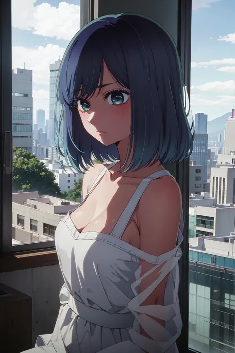 akane kurokawa,naked,rock,blue hair,naked,hot,sexy,beautiful,perfect body,one girl,big ,masterpiece,perfect face,expressive face...