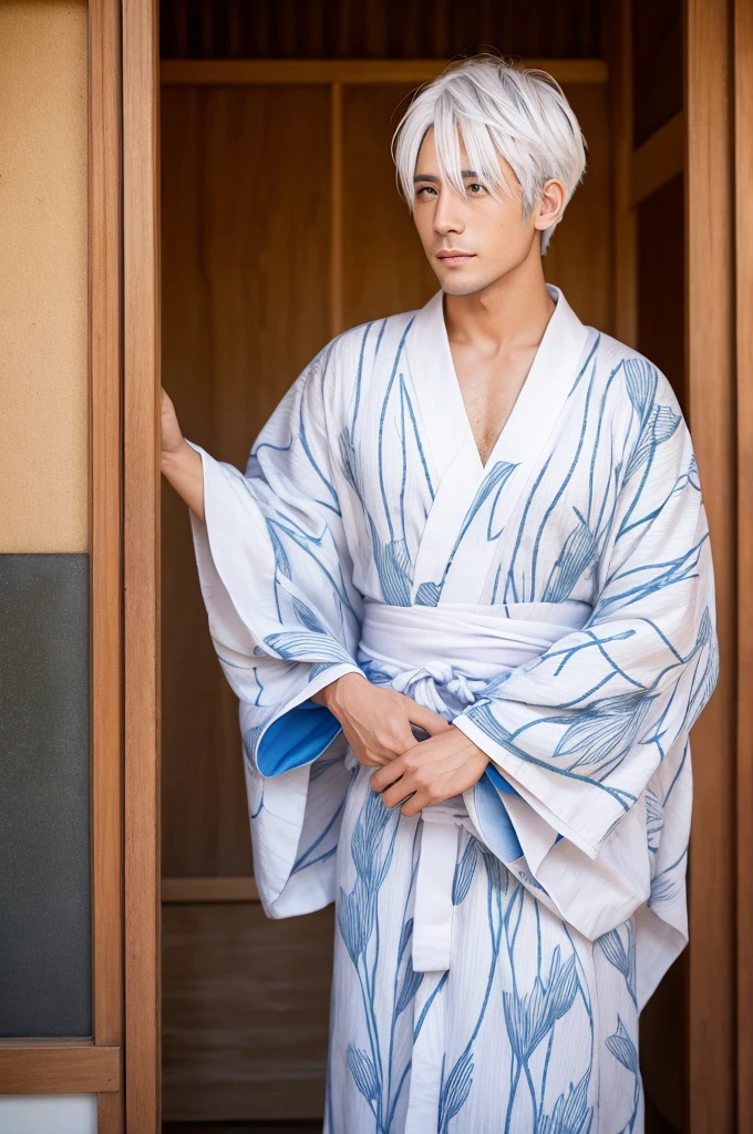 White Hair Handsome male yukata picture
