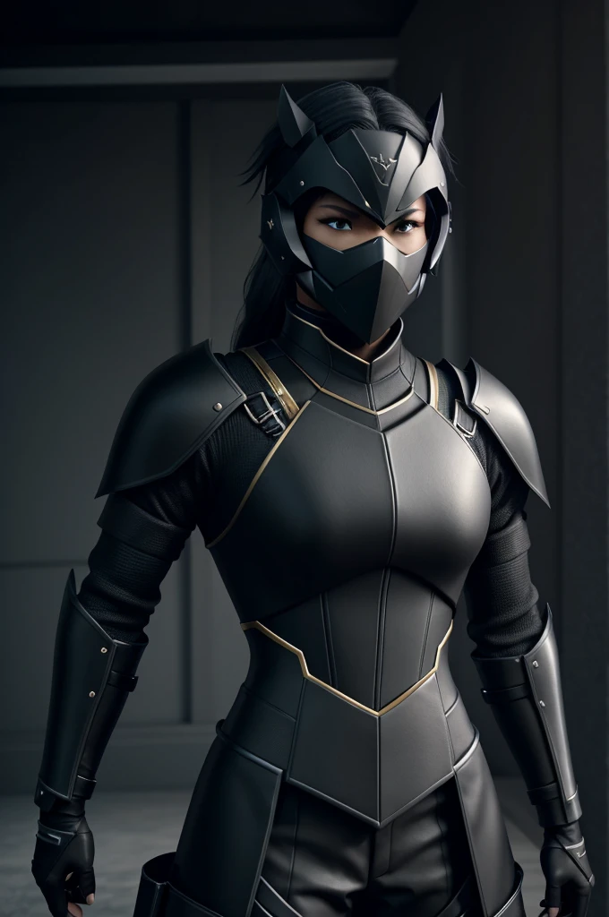 someone is playing with the game on their iphone, a low poly render inspired by Okumura Masanobu, tumblr, vanitas, gilded black uniform, roblox avatar, in a dark space mercenary outfit, black armored uniform, jk uniform, pitch black skin, streamlined matte black armor, dark suit, in black uniform, black shiny armor