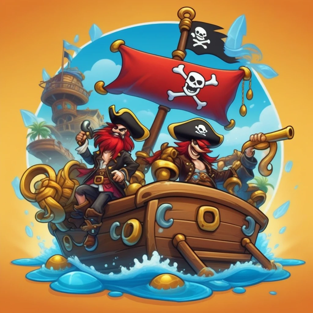 pirate hook game item, mobile game art, banner, detailed game art, stylized game art, game illustration, splash screen art, full card design, wallpaper!, extended art, adtime style art, saturated colorful, game item inventory