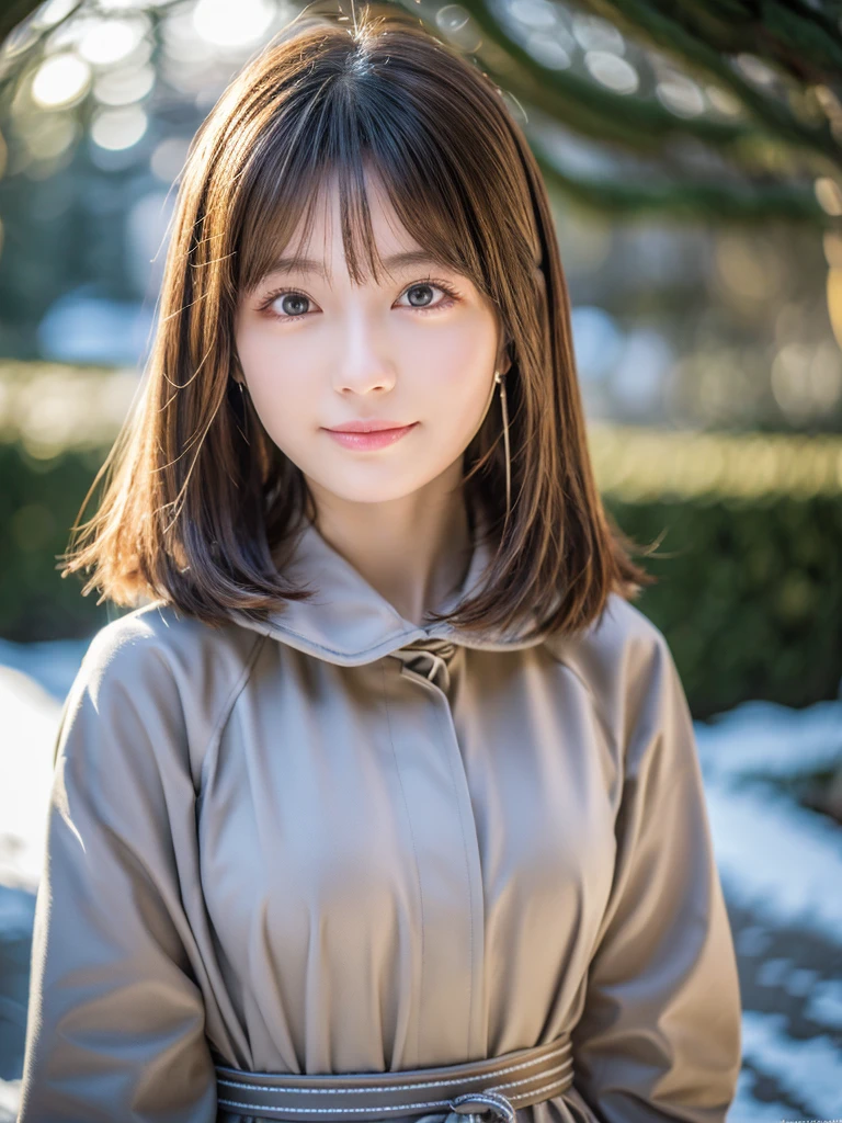 mAsterpiece, best quAlity, ultrA-detAiled, kAwAii, Niedlich, Schön, sexy,, extremely detAiled, 4K, 8K, best quAlity, beAutiful, reAlistic,Allein, , beAutiful light brown hAir, beAutiful eyes, short hAir, eArrings, leichtes Lächeln, erröten, lens flAre, lAtex, in a japanese winter landscape, many snow, snowy trees, wide angle view, full body