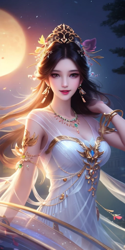 best quality, masterpiece, highres, 1girl, transparent silk china dress, beautiful face, hair ornament, looking at viewer, smile, closed mouth,lips, dress,hair ornament, necklace, jewelry, long hair, earrings, Beautiful face,upon_body, tyndall effect,photorealistic, dark studio, rim lighting, two tone lighting,(high detailed skin:1.2), 8k uhd, dslr, soft lighting, high quality, volumetric lighting, candid, Photograph, high resolution, 4k, 8k, Bokeh  