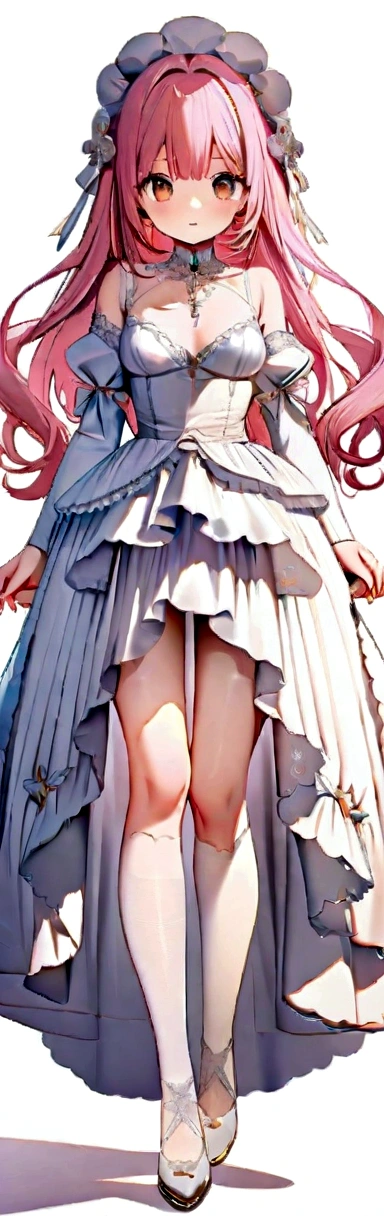 Super delicate and cute girl with pink hair and Lolita skirt. 8K ultra-high image quality, fine texture, pure white background.