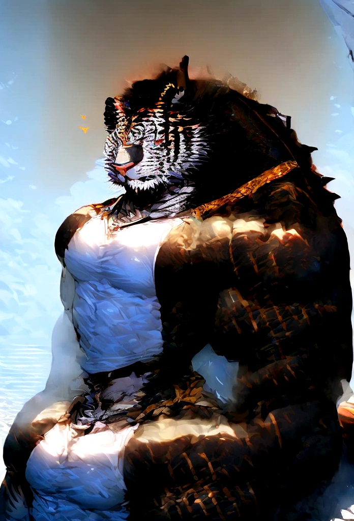 Gay , muscle , tiger , furry , White hair ,Top ,Tiger Use his dirty soldier black sock rubing the bot wolf's dick with tiger sock , musky , odor , the wolf leaking the cum on his cock and get moan