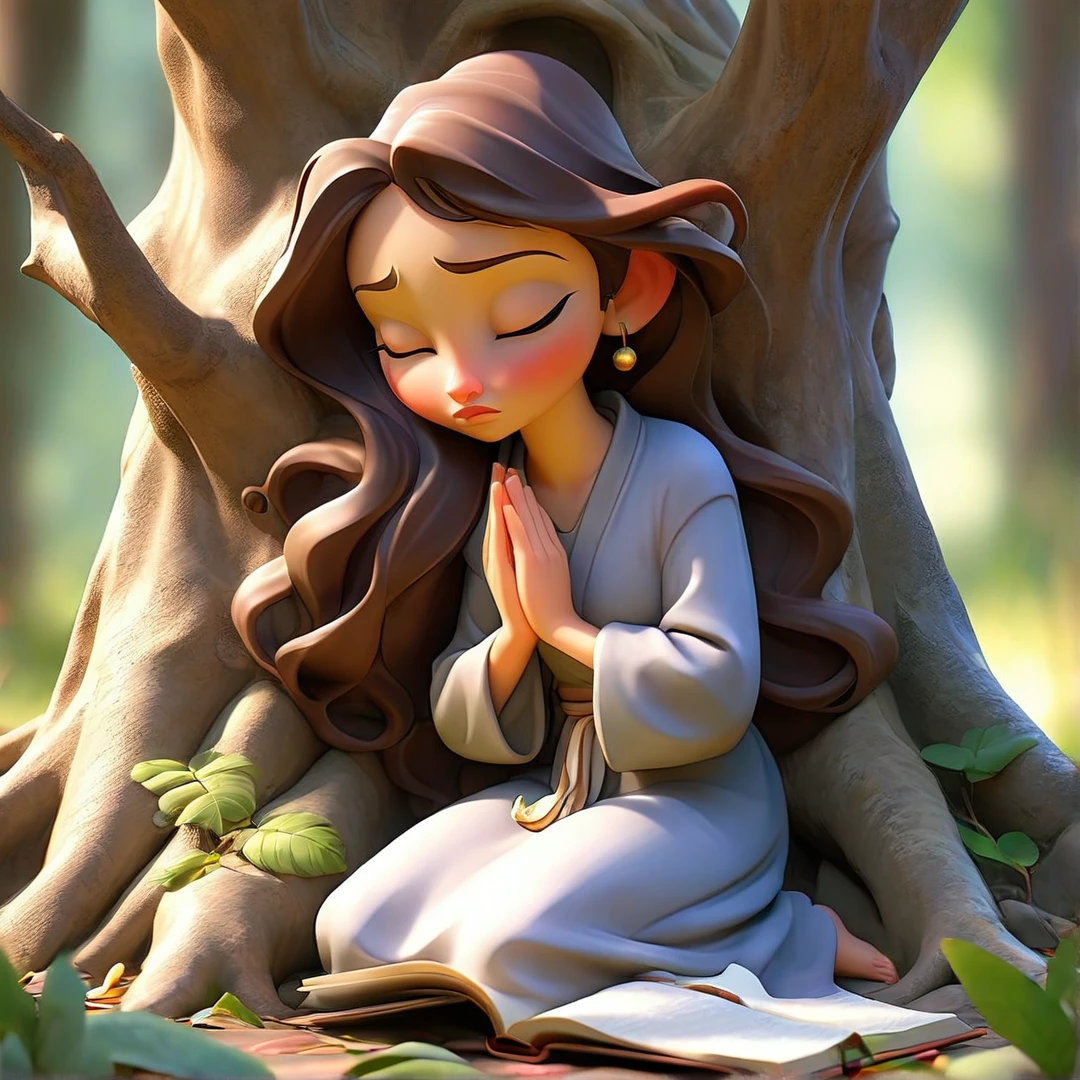 Sob a serene glass, on a peaceful day, A woman kneels, in voracious prayer. Bible in hands, words of light, Seek the comfort that faith always translates.The shadow of the tree, shelter and refreshment, A sacred encounter, an ethereal moment. With eyes closed and heart open, Pray fervently, search for the right path.Every leaf that falls, a divine whisper, Guiding your words, showing the destination. On sacred ground, your soul surrenders, To God omnipresent, his life he extends.under the tree, symbol of life and shelter, A woman and her faith, in an old dialogue. kneeling in prayer, his strength he renews, Find answers in the Bible, and peace finally proves.