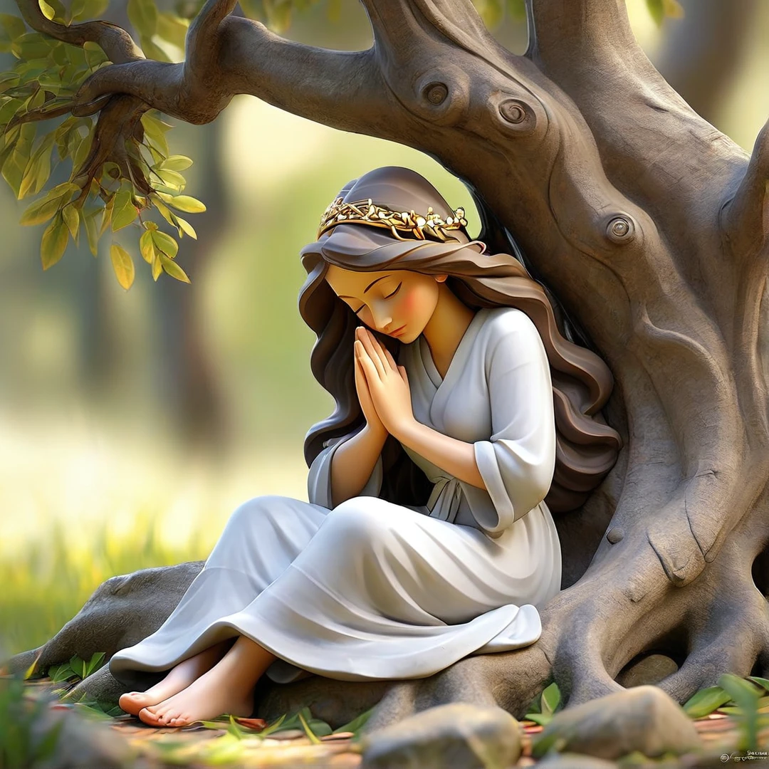Sob a serene glass, on a peaceful day, A woman kneels, in voracious prayer. Bible in hands, words of light, Seek the comfort that faith always translates.The shadow of the tree, shelter and refreshment, A sacred encounter, an ethereal moment. With eyes closed and heart open, Pray fervently, search for the right path.Every leaf that falls, a divine whisper, Guiding your words, showing the destination. On sacred ground, your soul surrenders, To God omnipresent, his life he extends.under the tree, symbol of life and shelter, A woman and her faith, in an old dialogue. kneeling in prayer, his strength he renews, Find answers in the Bible, and peace finally proves.