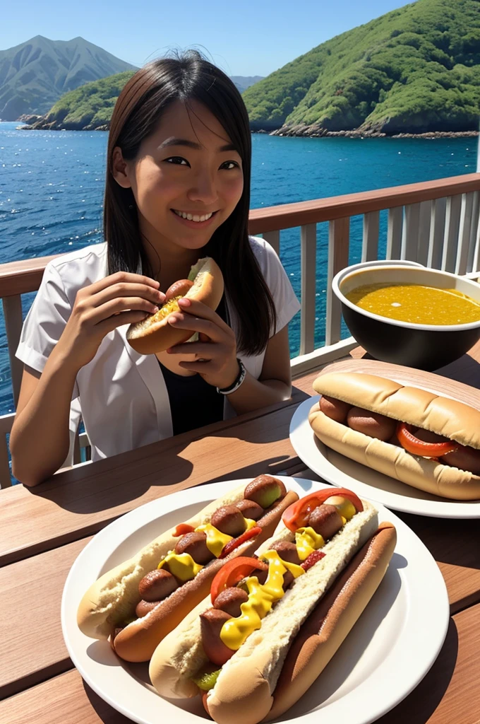 Eating a hot dog with relish、Shika Island、Shika Islandドッグ、Fukuoka