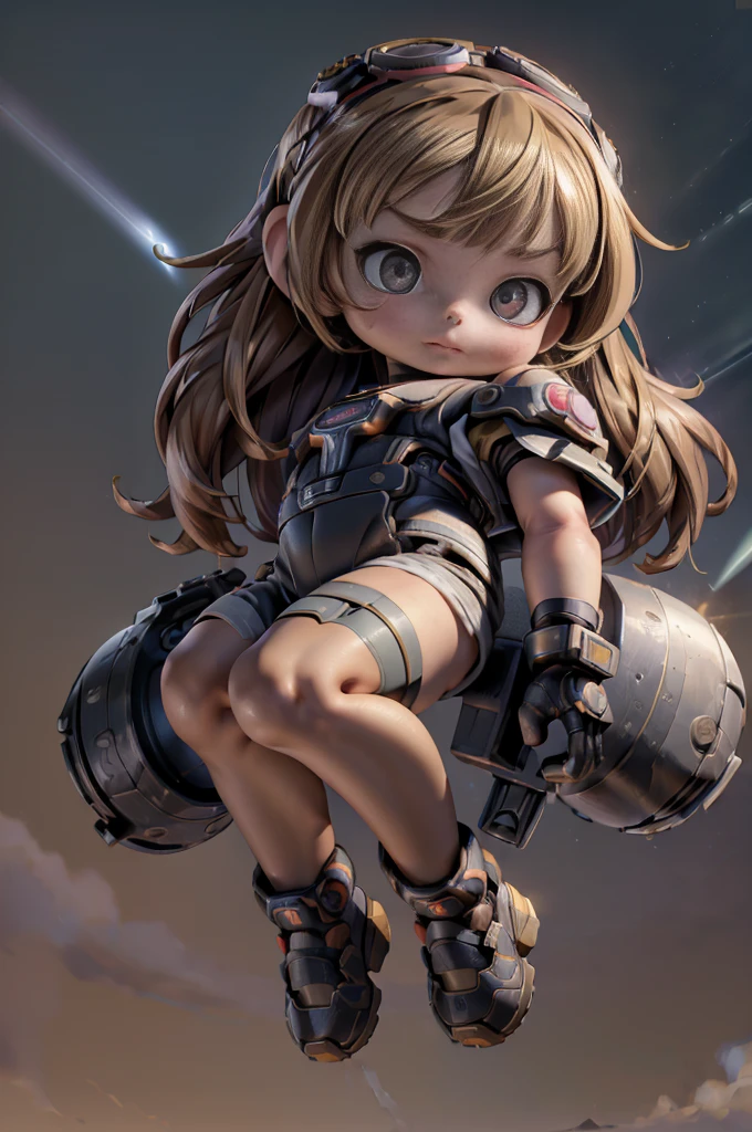 (Top quality, ultra high quality, ultra high definition, realistic masterpiece,) (Carefully created CG illustration: 1.2) One girl, Mecha girl ((Cute short girl))) (Petite, Mini, 10 years old: 1.5) Realistic anime face (Big eyes, big face, beautiful face) ((Spaceship lower body, lots of jet boosters)) (Gigant , armor, huge gauntlets from elbow to elbow, mechanical ring on head, goggles on forehead, huge gun on back) Whole body composition, space war, lots of small flashes ((Many bursts of light in the background)) Effective use of LoRA, cool looking up pose, carefully balanced over a long period of time