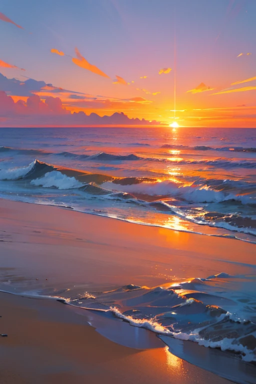 Highest quality、Landscape painting、Seaside、Sunset、orange
