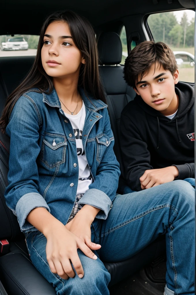 Teenage boy and girl in car