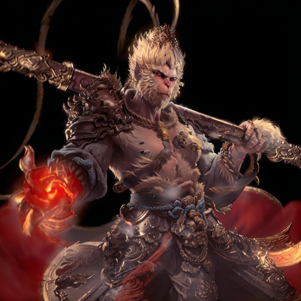 Chinese mythological story of the Monkey King,Hold a golden hoop stick,Fighting Buddha,Strong combat capability,monkey