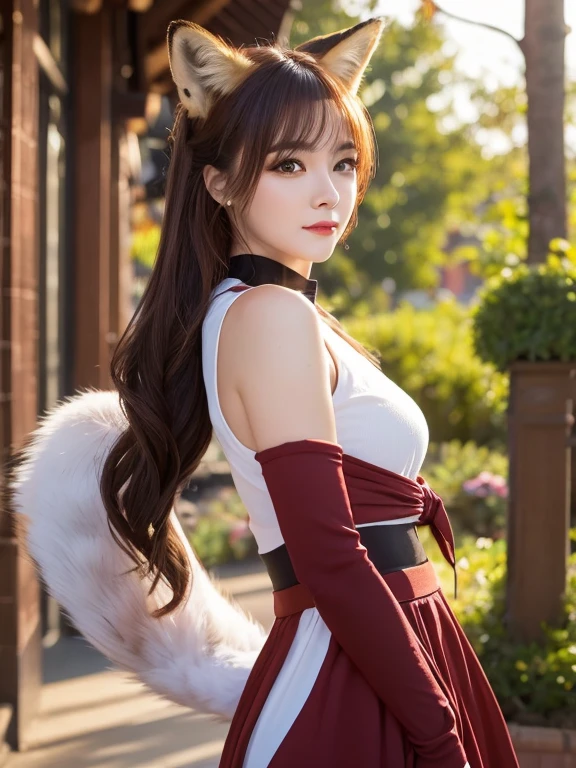 ((best quality)), ((masterpiece)), (detailed), perfect face, fox lady, pretty woman, public, A tail is growing